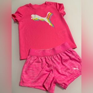 💥4/$20💥 Puma Toddler Girls Vibrant Pink Tee and Shorts Set Size 3 NWOT